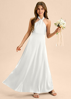 Azazie Beah Junior Robe Trapèze en Satin extensible Plissée Blanc image5