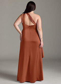 Azazie Maive Bridesmaid Dresses Cedar Rose Sheath Ruched Stretch Satin Dress image7