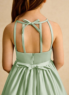 Azazie Indi Flower Girl Dresses Dusty Sage A-Line Bow Matte Satin Dress image8