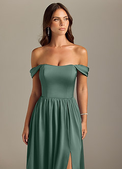Azazie Calianna Bridesmaid Dresses Eucalyptus A-Line Off the Shoulder Stretch Satin Convertible Dress image4