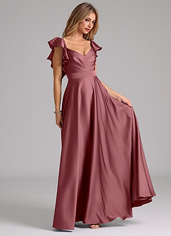 Azazie Leilani Brautjungfernkleider A-Linie Gestreift Stretch-Satin Kleid Wüstenrose image4
