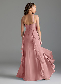 Azazie Peyton Junior Vestido de Rosa Polvorienta de Gasa de Corte En A con Volantes en cascada Cuello en V image2