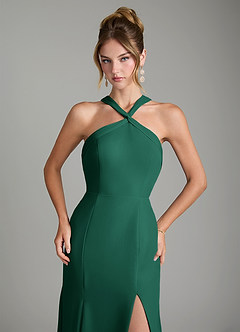 Azazie Rue Bridesmaid Dresses Emerald A-Line Halter Chiffon Dress image3