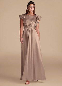 Azazie Daphne Modest Bridesmaid Dresses A-Line Ruched Metallic Satin Floor-Length Dress image3