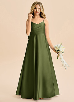 Azazie Rumi Junior Linia A Pofałdowany Satyna elastyczna Długość podłogi Młodsza druhna Sukienka image4