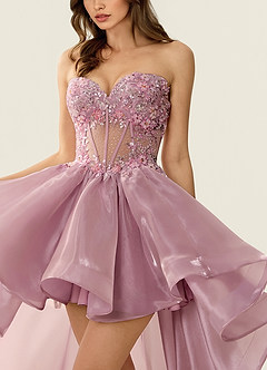 Yasmina Powder Pink Corset Lace Up Back Lace Ruffled Prom Dress image5