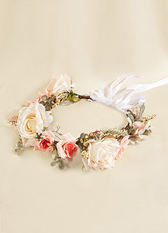 front Roze en ivoor roze bloemenmeisje hoofdband