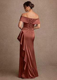 Azazie Kirsty Mother of the Bride Dresses Auburn Sheath Off the Shoulder Stretch Satin Dress image2