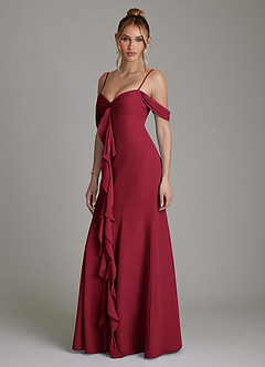 Azazie Karmela Bridesmaid Dresses Burgundy A-Line Off the Shoulder Chiffon Dress image5