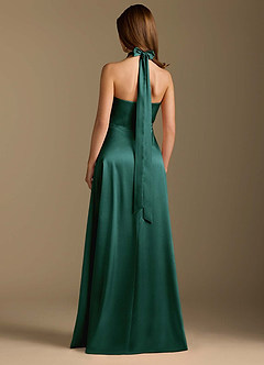 Azazie Tracie Bridesmaid Dresses Pine A-Line Pleated Metallic Satin Dress image2
