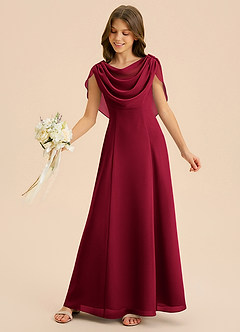 Azazie Lambie Junior Burgundy A-Line Pleated Chiffon Dress image6