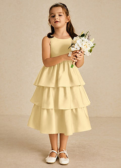 Azazie Margery Flower Girl Klänningar Klänning A-linje i Stretch Satin Rosett image2