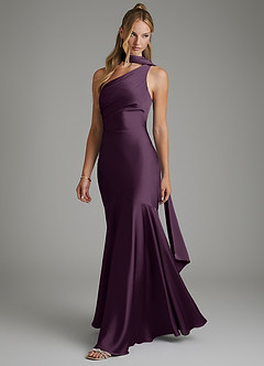 Azazie Amara Robes de demoiselle d'honneur Robe Sirène en Satin extensible Asymétrique Prune image5