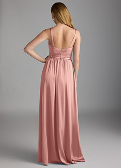 Azazie Chanel Bridesmaid Dresses Rosette A-Line Pleated Stretch Satin Dress image2