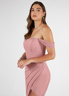 Azazie Kit Bridesmaid Dresses Dusty Rose Mermaid Off the Shoulder Mesh Dress image5