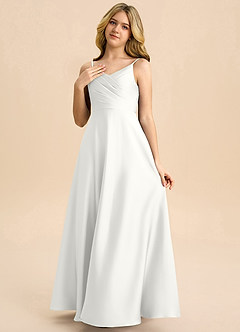 Azazie Bug Junior A-Linie Plissee Stretch-Satin Kleid Weiß image3