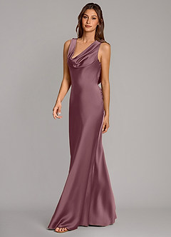 Azazie Cheryl Vestidos de damas de honor Vestido Amatista de Satén Elástico de Corte Sirena image3