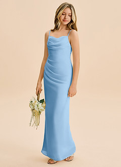 Azazie Mai Junior Powder Blue Sheath Pleated Chiffon Dress image1