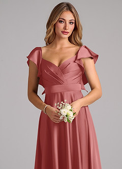 Azazie Leilani Robes de demoiselle d'honneur Robe Trapèze en Satin extensible Rayé Antique Rose image5