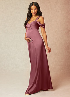 Azazie Rhea Maternity Bridesmaid Dresses A-Line Off-The-Shouler Pleated Stretch Satin Floor-Length Dress image3