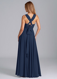 Azazie Darana At-home Try On Dresses Dark Navy A-Line Corset Chiffon Dress image7