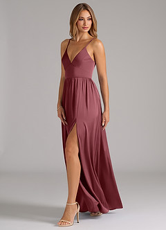 Azazie Aaida Bridesmaid Dresses Desert Rose A-Line Corset Stretch Satin Dress image3