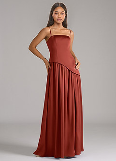 Azazie Adeline Bridesmaid Dresses Terracotta A-Line Strapless Stretch Satin Convertible Dress image7