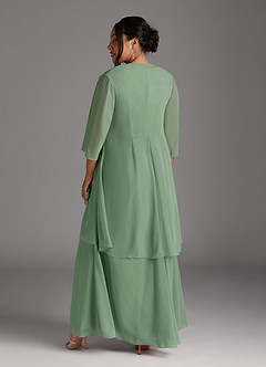 Azazie Manuella vestidos de madre de la novia Vestido de Matcha de Gasa de Corte En A con Cuello en V plisado image15