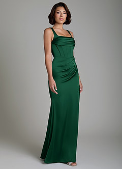 Azazie Amora Brautjungfernkleider Meerjungfrau-Linie Korsett Stretch-Satin Kleid Dunkelgrün image5