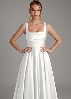 Azazie Azaria Brautjungfernkleider A-Linie Korsett Stretch-Satin Kleid Weiß image6