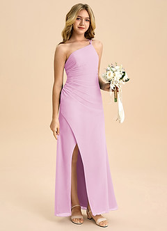 Azazie Eren Junior Candy Pink A-Line Pleated Chiffon Dress image3