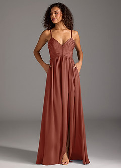 Azazie Alia Bridesmaid Dresses Auburn A-Line Pleated Stretch Satin Dress image14