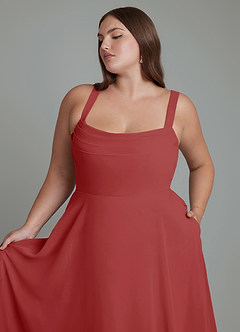 Azazie Shaude Bridesmaid Dresses Rust A-Line Pleated Chiffon Dress image11