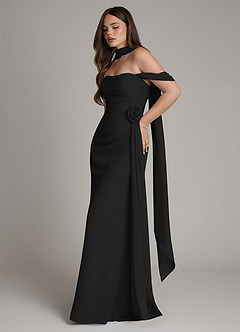 Azazie Ezria Bridesmaid Dresses Black A-Line Off the Shoulder Chiffon Dress image12