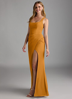 Azazie Mero Bridesmaid Dresses Butterscotch Sheath Pleated Chiffon Dress image7
