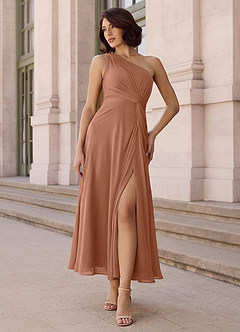 Azazie Brooke Bridesmaid Dresses Bronzer A-Line One Shoulder Chiffon Dress image2
