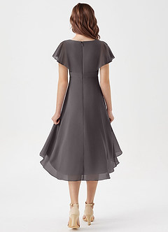 Azazie Graciela Junior Steel Grey A-Line Pleated Chiffon Dress image2