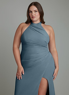 Azazie Jemma Vestidos de damas de honor Vestido Crepúsculo de Gasa de Corte Recto con Plisado image13