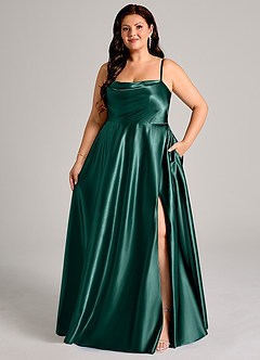 Azazie Elle Jurken voor bruidsmeisjes Jurk van Metaalachtig Satijn met A-Lijn met Zakken Pijnboom image7