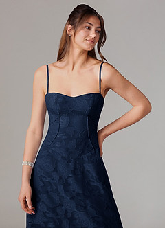 Azazie Valentine Bridesmaid Dresses Dark Navy A-Line Sweetheart Neckline Floral Burnout Dress image6