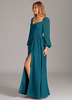 Azazie Alia Bridesmaid Dresses Ink Blue A-Line Long Sleeve Chiffon Dress image3