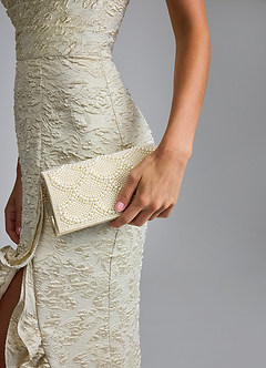front Scalloped Pearl Embellished Clutch