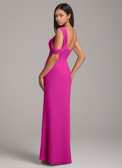 Azazie Wynter Jurken voor bruidsmeisjes Jurk van Chiffon met Kolom Off the Shoulder Fuchsia image5