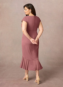 Azazie Renetta Final Sale Desert Rose Sheath V-Neck Pleated Mesh Dress image11