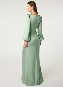 Azazie Mel Bridesmaid Dresses Agave Sheath Long Sleeve Stretch Satin Dress image4