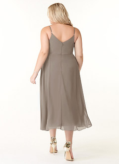 Azazie Clarissa Bridesmaid Dresses Taupe A-Line V-Neck Chiffon Dress image8