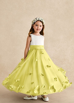 Azazie Vi Flower Girl Dresses Canary A-Line Sleeveless Tulle Dress image8
