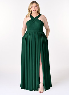 Azazie Elvira Bridesmaid Dresses Emerald A-Line Pleated Chiffon Dress image7