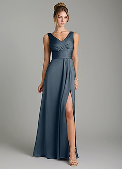 Azazie Karina Bridesmaid Dresses Twilight A-Line Pleated Stretch Satin Dress image6