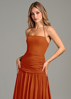 Azazie Vashti Robes de demoiselle d'honneur Robe Trapèze en Mousseline de soie Paprika image6